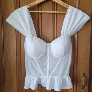 White Bustier Top with Sheer Mesh and ruffle trim Coquette Fairycore medium